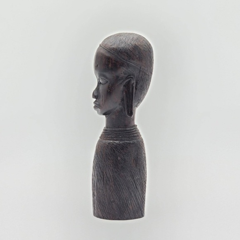 Vintage African Hand Carved Ebony Wood Female Bust Elongated Head Figurine 9" - Picture 4 of 11